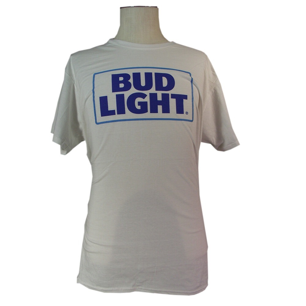 Hanes T-Shirt Men XL White Bud Light Short Sleeve Cotton Logo Beer Tee